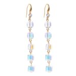 Pendientes hechos a mano de cristal natural Pendientes largos de circón, E2204-2 Square Crystal