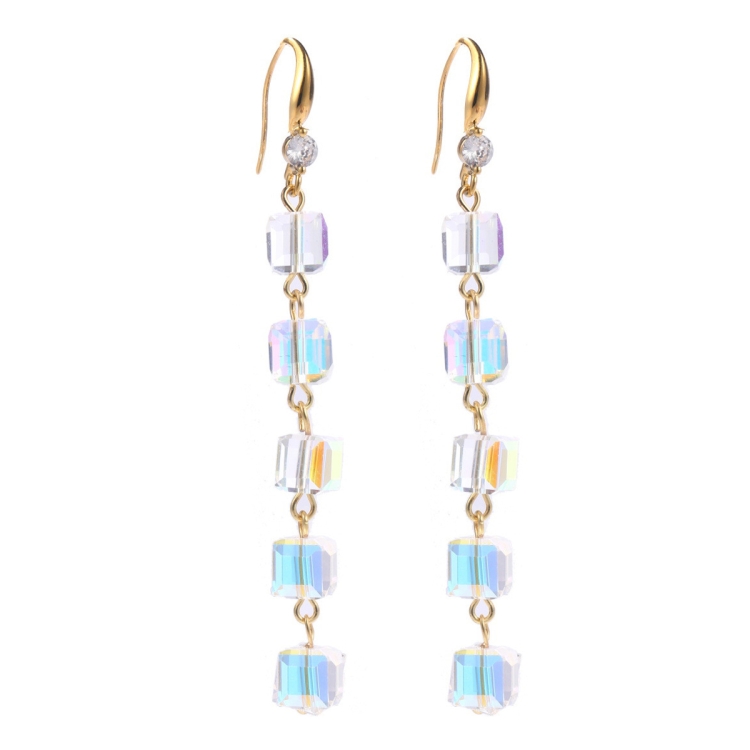 TBD0603375108.jpg Pendientes hechos a mano de cristal natural Pendientes largos de circón, E2204-2 Square Crystal - Imagen 1