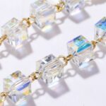 Pendientes hechos a mano de cristal natural Pendientes largos de circón, E2204-2 Square Crystal - Imagen 3