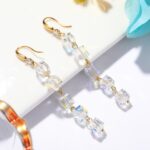 Pendientes hechos a mano de cristal natural Pendientes largos de circón, E2204-2 Square Crystal - Imagen 4