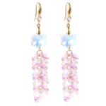 Pendientes hechos a mano de cristal natural Pendientes largos de circón, E2204-5 Pink Transparent Scattered