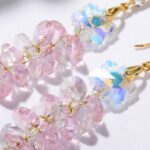 Pendientes hechos a mano de cristal natural Pendientes largos de circón, E2204-5 Pink Transparent Scattered - Imagen 3