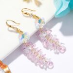 Pendientes hechos a mano de cristal natural Pendientes largos de circón, E2204-5 Pink Transparent Scattered - Imagen 4