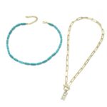 Accesorios de turquesa natural Joyas para damas, N2206-6 2pcs/set Rectangular Necklace