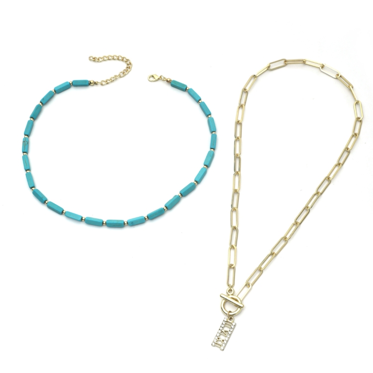 TBD0603375203.jpg Accesorios de turquesa natural Joyas para damas, N2206-6 2pcs/set Rectangular Necklace - Imagen 1