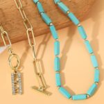Accesorios de turquesa natural Joyas para damas, N2206-6 2pcs/set Rectangular Necklace - Imagen 3
