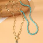 Accesorios de turquesa natural Joyas para damas, N2206-6 2pcs/set Rectangular Necklace - Imagen 4