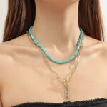Accesorios de turquesa natural Joyas para damas, N2206-6 2pcs/set Rectangular Necklace - Imagen 5