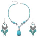 Accesorios de turquesa natural Joyas para damas, 2pcs/set Necklace + Earrings