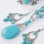 Accesorios de turquesa natural Joyas para damas, 2pcs/set Necklace + Earrings - Imagen 4