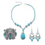 Accesorios de turquesa natural Joyas para damas, 3pcs/set Necklace + Bracelet + Earrings