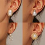 Pendientes Barrocos Perla Clip De Oreja Mujer Sin Piercing De Oreja, 0402 Short Gold - Imagen 5