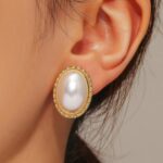 Pendientes Barrocos Perla Clip De Oreja Mujer Sin Piercing De Oreja, E2109-8 Half Ellipse - Imagen 4