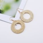 Pendientes tejidos a mano de vid de bambú Pendientes estilo Bosomia, E2002-1 Ear Hook Circle - Imagen 2
