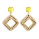 Pendientes tejidos a mano de vid de bambú Pendientes estilo Bosomia, E2002-3 Yellow Frame
