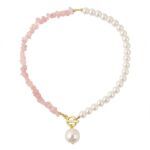 Collar Boho Colorido con Piedras Naturales Rotas, Modelo:, N2106-23 Pink Stone Single Chain