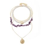 Collar Boho Colorido con Piedras Naturales Rotas, Modelo:, N2105-17 Purple Stone