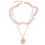 Collar Boho Colorido con Piedras Naturales Rotas, Modelo:, N2107-4 Pink Stone Double Layer