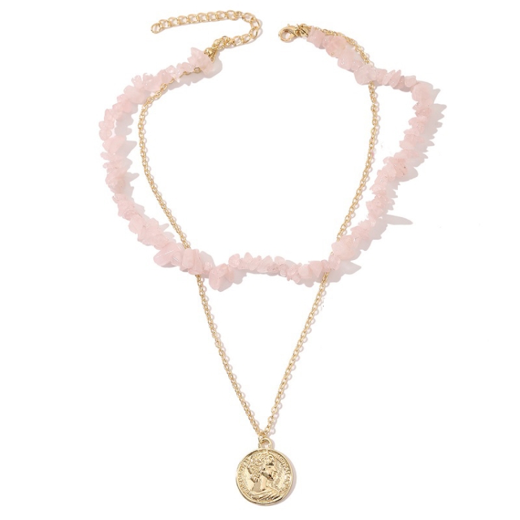 TBD0603375713.jpg Collar Boho Colorido con Piedras Naturales Rotas, Modelo:, N2107-4 Pink Stone Double Layer - Imagen 1
