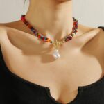Collar Boho Colorido con Piedras Naturales Rotas, Modelo:, N2107-4 Pink Stone Double Layer - Imagen 5