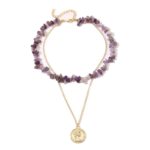 Collar Boho Colorido con Piedras Naturales Rotas, Modelo:, N2107-5 Purple Stone Double Layer