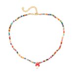 Collar Boho Colorido con Piedras Naturales Rotas, Modelo:, N2106-31 Color Rice Bead Mushroom