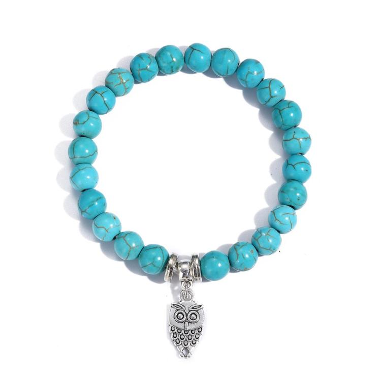 TBD0603375801.jpg Pulsera de cuentas de mujer turquesa estilo étnico encanto joyería, S2208-2 Owl - Imagen 1