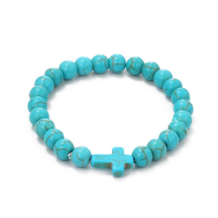 TBD0603375811.jpg Pulsera de cuentas de mujer turquesa estilo étnico encanto joyería, S2303-3 Cross - Imagen 1