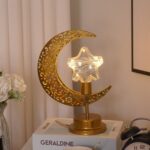 Lámpara de mesa de dormitorio con forma de luna de hierro forjado LED, Moon Star