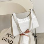 Bolso cuadrado pequeño con axila de cuero PU, bolso de hombro con patrón de piedra para mujer