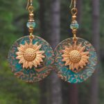 3 pares de aretes vintage bohemios de dos capas con girasoles, EA584 - Imagen 2