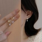 Aretes de concha de doble capa con aretes de diamantes, EH1264