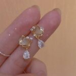 Aretes de concha de doble capa con aretes de diamantes, EH1264 - Imagen 2