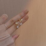 Aretes de concha de doble capa con aretes de diamantes, EH1264 - Imagen 3