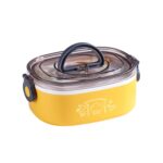 XC-540-541 Fiambrera con aislamiento de oficina portátil dividida ovalada de gran capacidad, 600ml (Plastic Yellow)