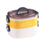 XC-540-541 Fiambrera con aislamiento de oficina portátil dividida ovalada de gran capacidad, 1.2L (Plastic Yellow)