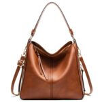 7871 Bolso tote de cuero ajustable de gran capacidad Bolso de hombro con múltiples compartimentos, Brown