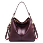 7871 Bolso tote de cuero ajustable de gran capacidad Bolso de hombro con múltiples compartimentos, Purple Red