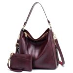 7871 Bolso tote de cuero ajustable de gran capacidad Bolso de hombro con múltiples compartimentos, 2-In-1 Purple Red