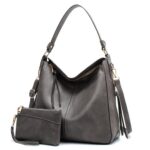 7871 Bolso tote de cuero ajustable de gran capacidad Bolso de hombro con múltiples compartimentos, 2-In-1 Gray