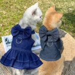 Pet Cat Denim falda pecho correa trasera para pasear perros, S - Imagen 5