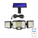 Luz de pared solar con control remoto Luz de inundación con sensor de rotación triple LED, 192LED Split