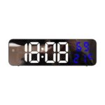 Reloj despertador LED Digital con pantalla de espejo 671, enchufe USB/batería de doble uso con pantalla de temperatura/humedad, 671 (Black Shell White Blue)