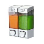 Dispensador de jabón de prensa manual montado en la pared de doble cabeza Botella de champú Lavado a mano Dispensador de gel de baño, Color:, Matte
