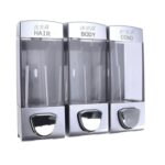 Dispensador de jabón de prensa manual montado en la pared de tres cabezas Botella de champú Lavado a mano Dispensador de gel de baño, Color:, Matte