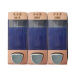Dispensador de jabón de prensa manual montado en la pared de tres cabezas Botella de champú Lavado a mano Dispensador de gel de baño, Color:, Gold