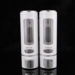 Dispensador de jabón de prensa manual montado en la pared de doble cabeza de 400 ml Botella de champú Dispensador de lavado corporal para lavado a mano, Color:, White