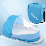 706 Mochila Cuna móvil portátil Cama de bebé plegable multifuncional, Sky Blue+Sunshade