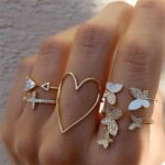 5 unids/set Cruz triángulo corazón hueco mariposa nudillo anillo, 5pcs/set 5217