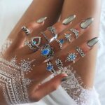 13pcs / set Anillo de piedras preciosas de estrella de corona grabada con diamantes vintage, 13pcs/set 0737